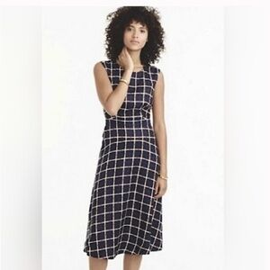 J. Crew 100% Silk Windowpane Print A-Line Sleeveless Career Midi Dress Checkered